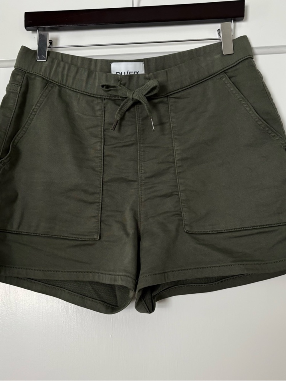 DU/ER Olive Green Drawstring Performance Stretch Canvas Shorts